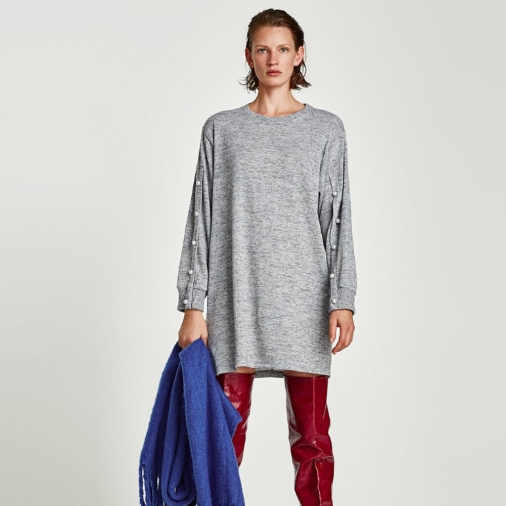 ZARA DRESS WITH FAUX PEARLS ON THE SLEEVES